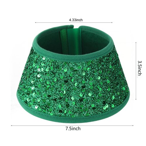 TWSANTAMAS 7.5 Inch Glittering Christmas Tree Collar, Sequin Rustic Mini Tree Skirt Base Cover for Small Tabletop Trees, Holiday Home Decor Gift, Green