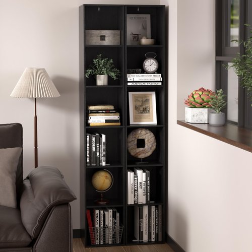 NewBeth 6 Cube Storage Organizer, Narrow Open Shelf Bookcase, Freestanding 6 Cube Storage Shelf, Moisture-Proof Scratch-Resistant Melamine Display Shelf for Bedroom, Living Room, Study, Home，Black