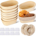 Gejoy Oval Banneton Bread Proofing Basket Set of 8, Sourdough Bread Baking Bowl Kit with Cloth Liners and Dough Scrapers Natural Rattan Banneton Sourdough Bowl Basket for Bakers(8 Inch)