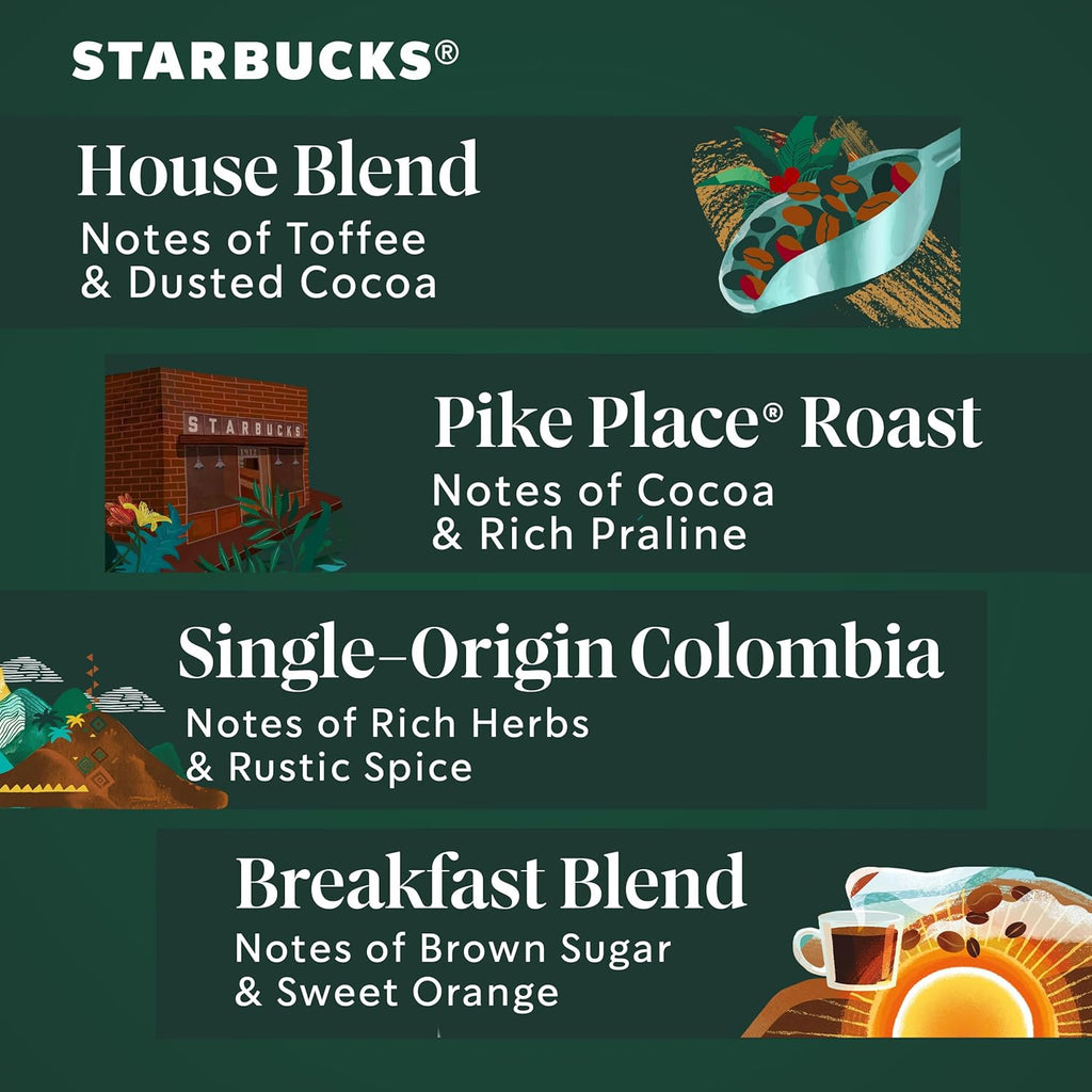 Starbucks K-Cup Coffee Pods - Medium Roast Variety Pack | 100% Arabica, 96 Pods for Keurig Brewers