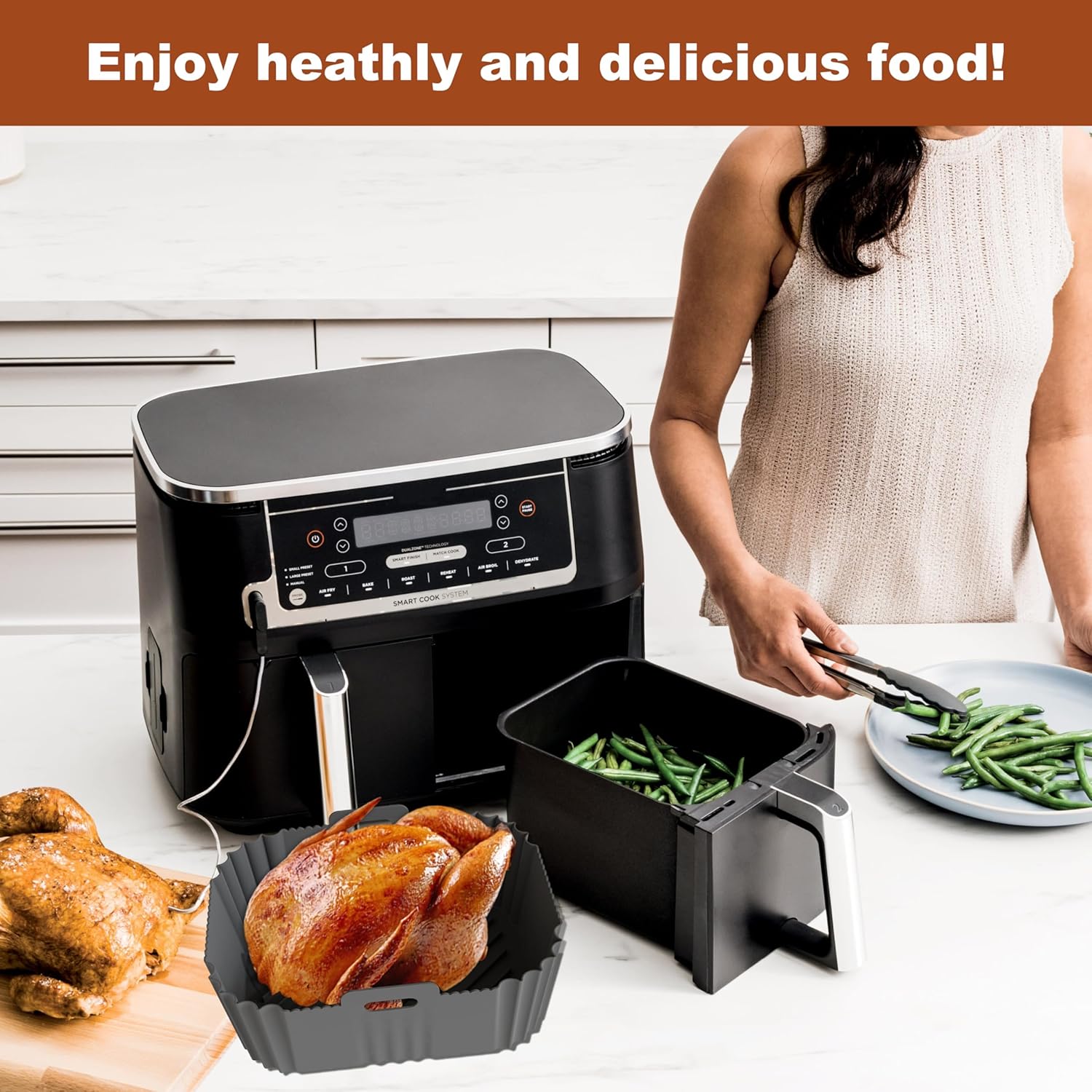 Skiennix Non-Stick Silicone Air Fryer Liners - Perfect Fit for Ninja & COSORI 8-10 QT | 2-Pack