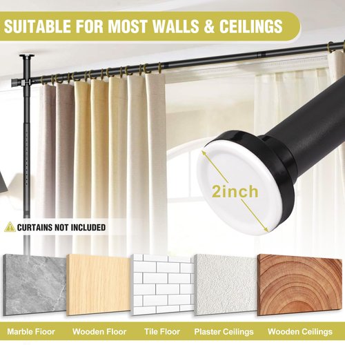 Room Divider, No Drilling Curtain Rod for Room Separation, 4-10ft(H) 29-73"(W) Adjustable Wall Divider, Heavy Duty Floor to Ceiling Tension Rod Space Partition Privacy Separator for Dorm Office, Black