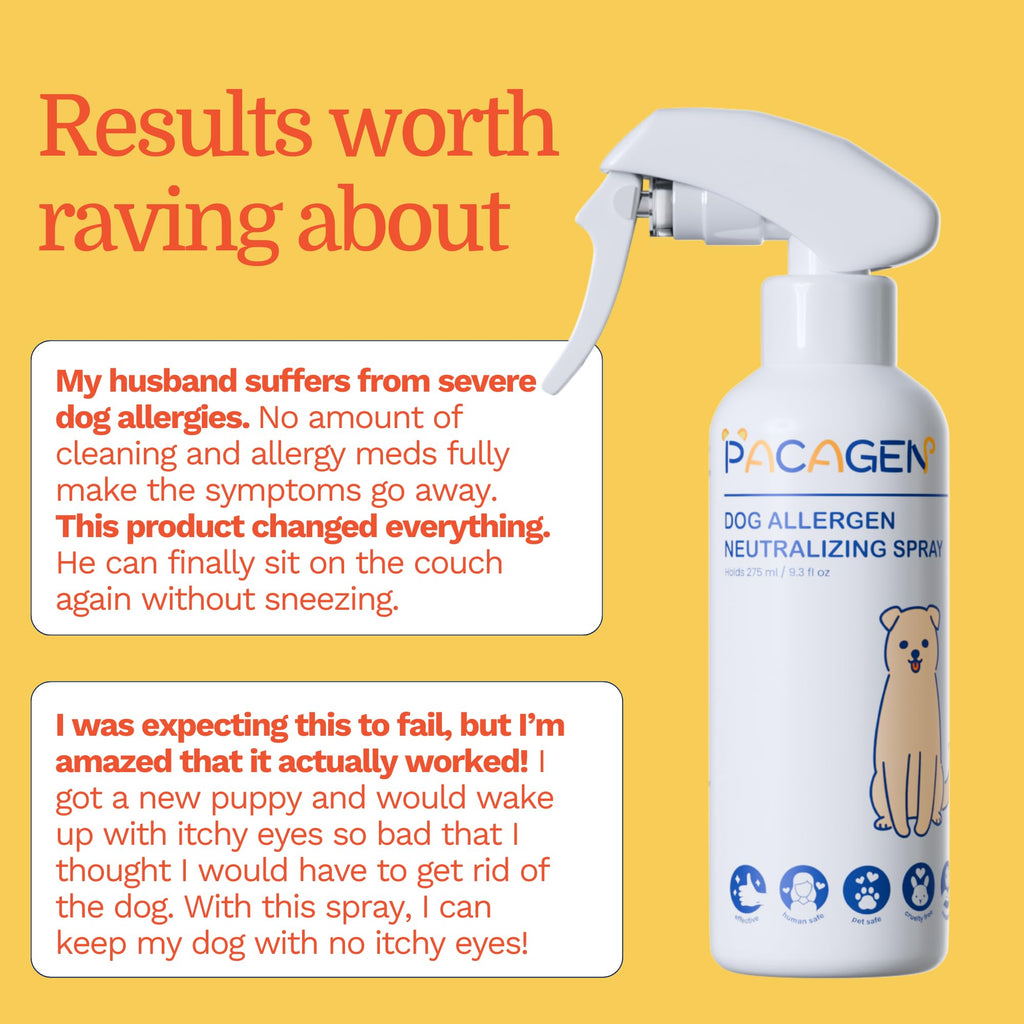 Pacagen Dog Allergen Neutralizing Spray for Humans - Perfect for Home Use, Immediate Results, Easy to Use, and Pet Friendly - A Few Sprays Away from A Clear Day