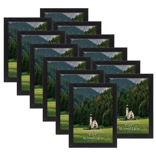 HORLIMER 5x7 Picture Frame Set of 12, Black Picture Frames Display 5 by 7 Photo for Wall or Tabletop