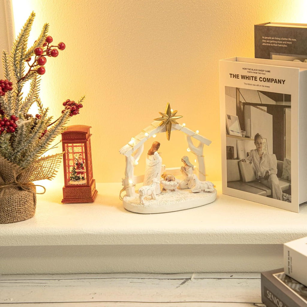 Regine Switzerland Nativity Scene - Hand-Painted Holy Family Figurine with Lights | Christmas Tabletop Decor