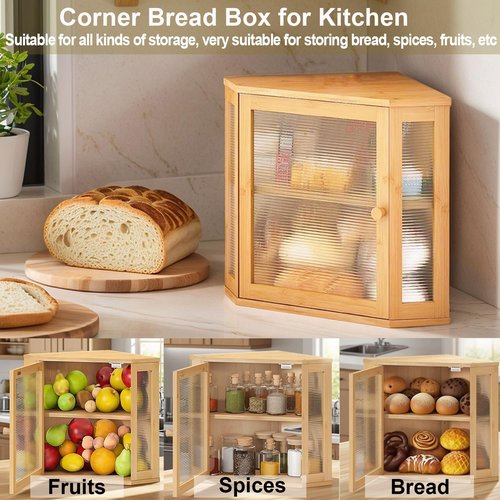 Nykgola Corner Bread Box for Kitchen Countertop Two-Tier Large Capacity Bread Boxes Storage Container with Adjustable Height Countertop Bread Storage Bin