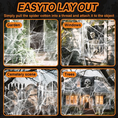 Land Guard 1000 sqft Spider Web, Bonus with 50 Artificial Spiders, Fabric Spider Webbing, Cobweb Halloween Decor for Indoor and Outdoor Party Supplies
