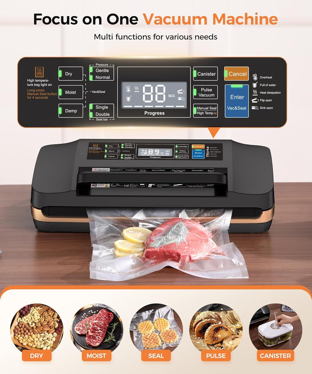 Vacuum Sealer Machine by [Brand Name] - Commercial Automatic Food Sealer with Double Heat Seal, Easy-Lock Handle, Black