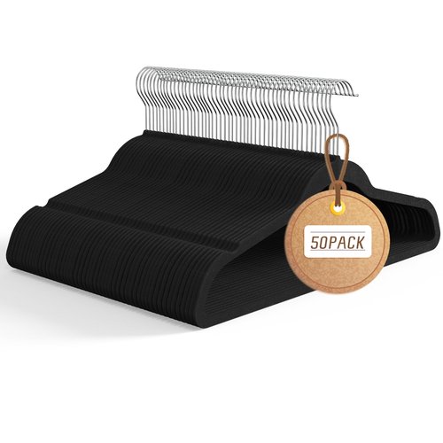 Simple Deluxe Velvet Hangers 50 Pack, Heavy Duty Non-Slip Suit Hangers with Shoulder Notches and 360° Swivel Hooks, Black