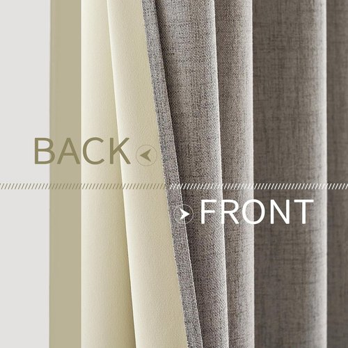 MIULEE 100% Blackout Linen Textured Curtains - Thermal Insulated Warm Taupe | 52 x 120 Inch (2 Panels)