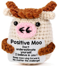 YUEYUQIU Positive Moo Easter Basket Essentials Stuffers for Teens Boy Girl Daughter Son, Easter Gifts for Kids Teenage - Handmade Crochet Cow Emotional Cheer Up Support Birthday Gift for Women Men