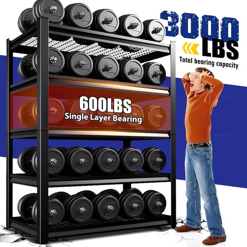 Garage Shelving | Heavy Duty 5-Tier Metal Storage Unit - Adjustable 3500 lbs Capacity, 72"x59"x20", Black