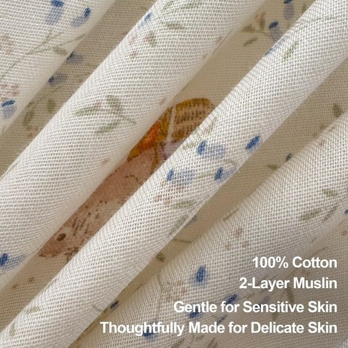 AMZTOP Rabbit Floral Duvet Cover Set 100% Muslin Cotton Gauze Bedding Set,1 Full Size Duvet Cover with 2 Pillowcases with Ruffles,All Season Lightweight Breathable Soft Quilt Covers Baby Kids 80"×90"