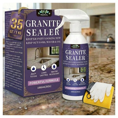 Meuvcol Granite Sealer & Protector Spray - 35 Oz Marble Sealer for Quartz, Quartzite, Stone, Granite Countertops - Prevents Water Spots & Oil Stains - Non-Toxic Stone Care for Kitchen, Bath & Shower