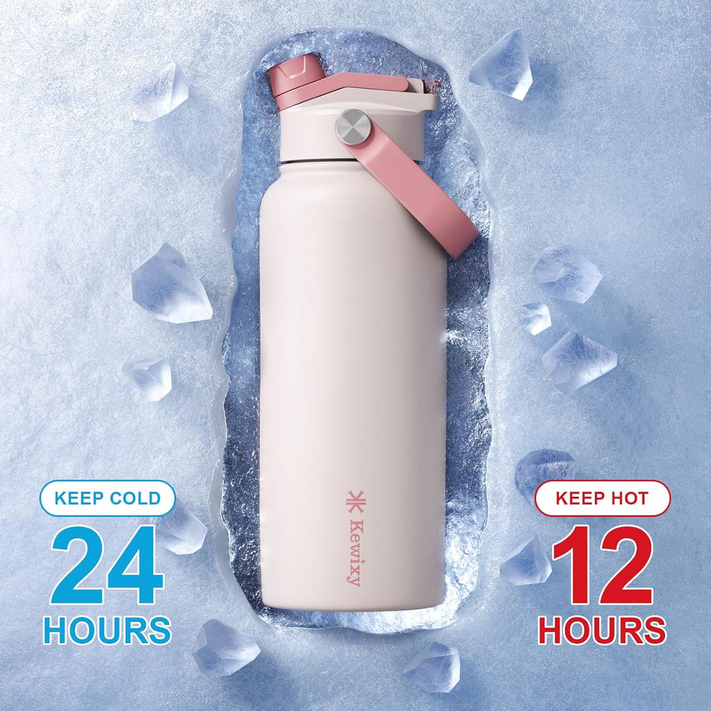 Skiennix 32 oz Insulated Water Bottle - 2-in-1 Lid with Straw & Spout, Leak Proof, Blush Pink