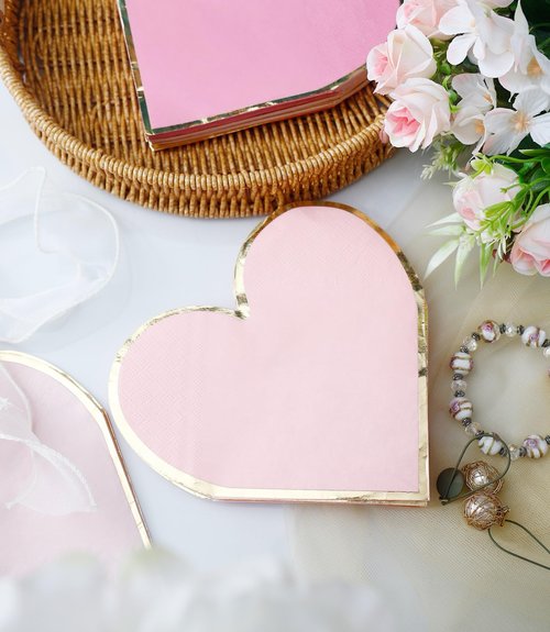 Heart Napkins - 48 PK - Bulk Heart Shaped Napkins Disposable for Valentine's Day Decorations Valentine Cocktail Napkins Paper Valentines Day Party Supplies for Kids Classroom Office Décor Gifts