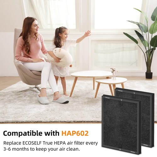 Doifyn 2 Pack HAP602 Replacement Filter Compatible with ECOSELF HAP602 & HAP602WF Air Purifier, 3-in-1 Filtration of Replacement Filter, Activated Carbon Filter & Pre-filter