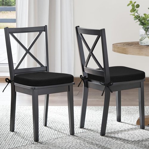 Shinnwa Dining Chairs Pads Set of 4, Patented Design Memory Foam Kitchen Chair Cushions with Ties and Washable Cover, 4 Pack, 17" x 16" x 2", Black