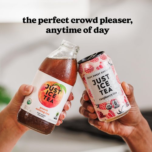 Just Ice Tea, Raspberry Flavored Black Iced Tea, 24-Pack (12oz Cans), USDA Certified Organic, Low Calorie, No Artificial Sweeteners, Fair Trade, Made in USA.