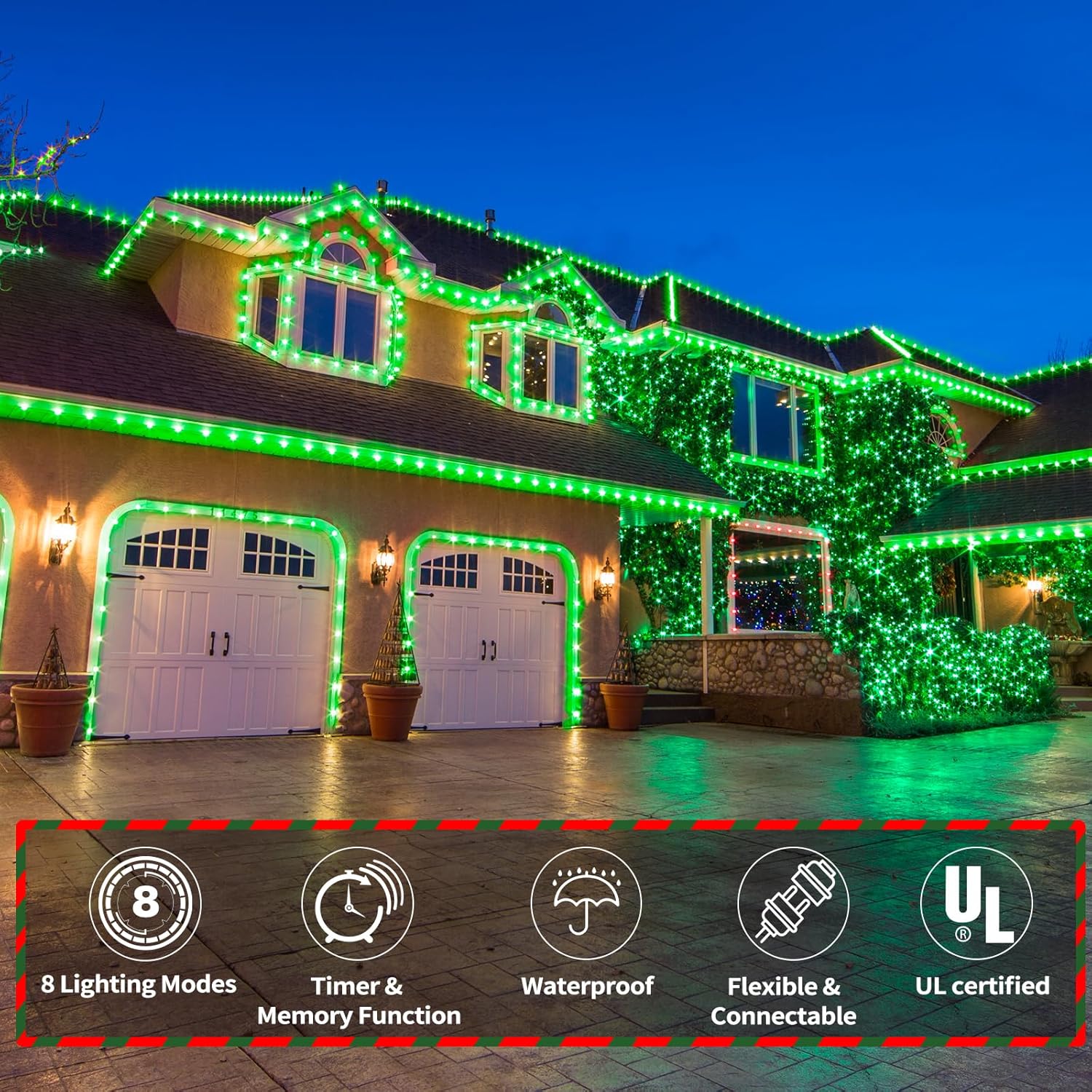 Skiennix 100ft LED Rope Lights - Waterproof, Flexible Tube Lighting with 8 Modes | Green for Outdoor & Indoor Decor