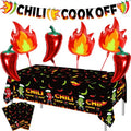 10 Pcs Chili Cook Off Decorations Set Chili Cook Off Banner Chili Pepper Disposable Tablecloth Plastic Table Cover Balloons Fire Balloons Chili Cooking Supplies Chili Pepper Decorations