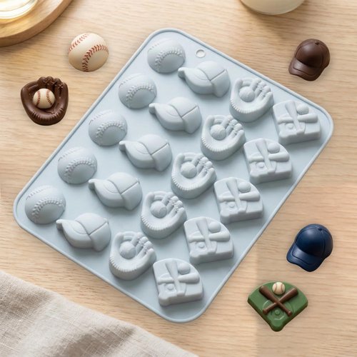 Baseball Chocolate Mold,Sports Theme Silicone Mold,20-Cavity Baseball Softball Bat Glove Silicone Fondant Candy Baking Mould for Sport Themed Party Cake Cupcake Topper Sugar Paste Decorating