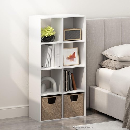 Furinno PELLI 8-Cube Bookshelf - Stylish Horizontal Storage Organizer for Living Room & Home Office | White, 11.7 x 23.7 x 47