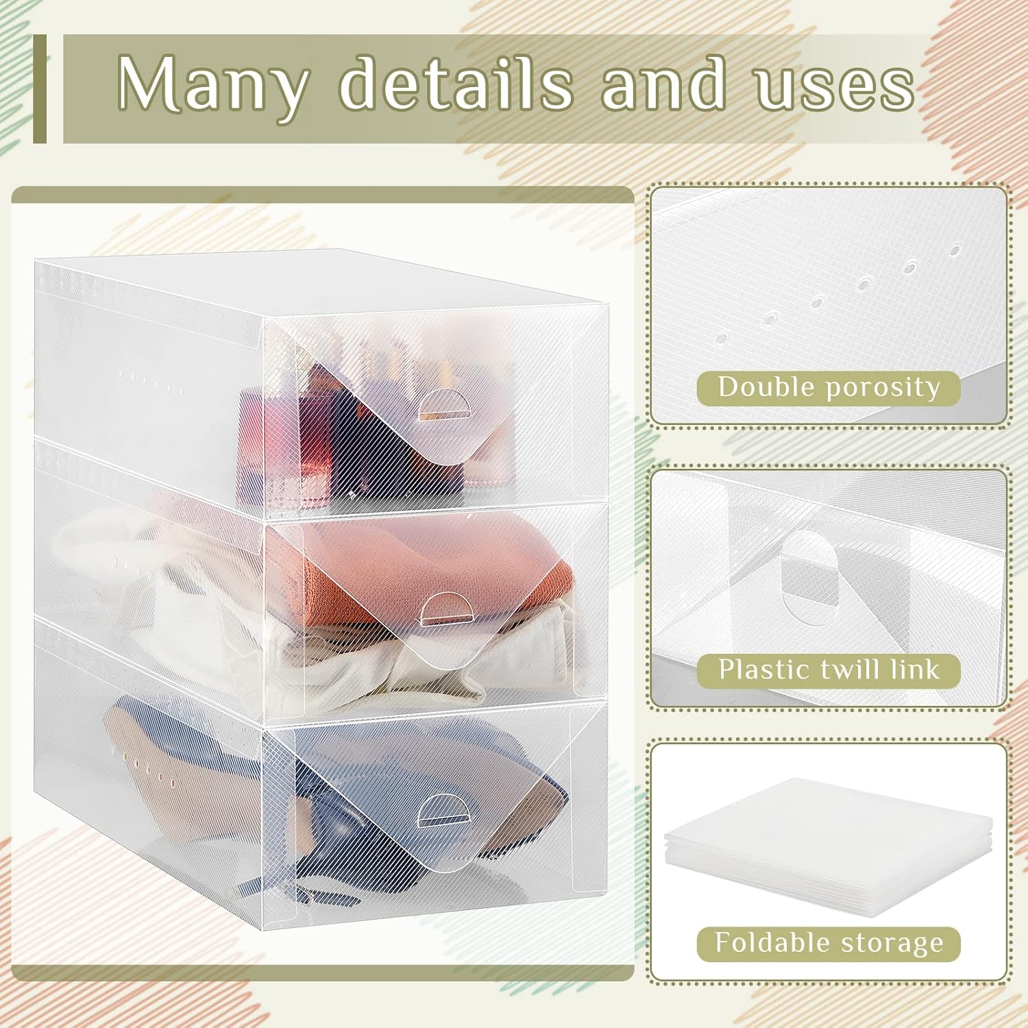 Sintuff Clear Shoe Storage Boxes - 20 Pcs Stackable Plastic Organizers for Ankle Boots & High Heels | 11.8 x 7.5 x 3.7 Inches