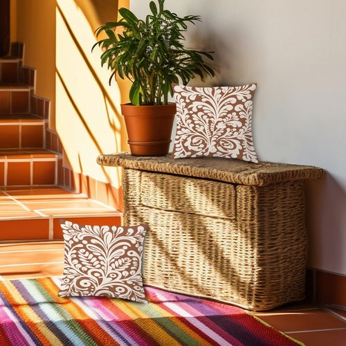 SPBL&L Mexican Pillow Covers 18x18, Mexican Home Decor,Talavera Decor, Mexican Gifts for Women, Spanish Style Terracotta Burnt Orange Throw Pillow Covers, Set of 2
