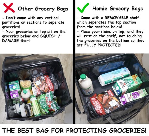 FRESHIE Reusable Grocery Bag On Wheels, Shopping Trolley, Rolling Tote, Zipper Closure, Lightweight, Carries Up to 66 lb, Folds Flat, Unbreakable Handles (Large, Black)
