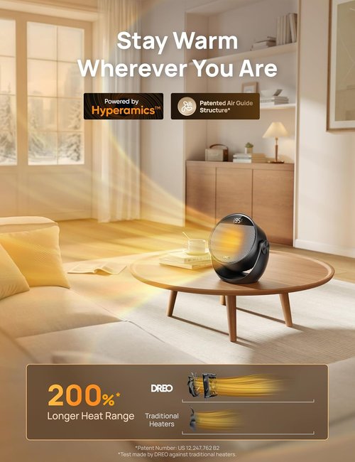 DREO 1500W Space Heater - Adjustable 60° Tilt, Portable Electric Heater with Remote & 8 Safety Features | Quiet for Bedroom & Office, Black