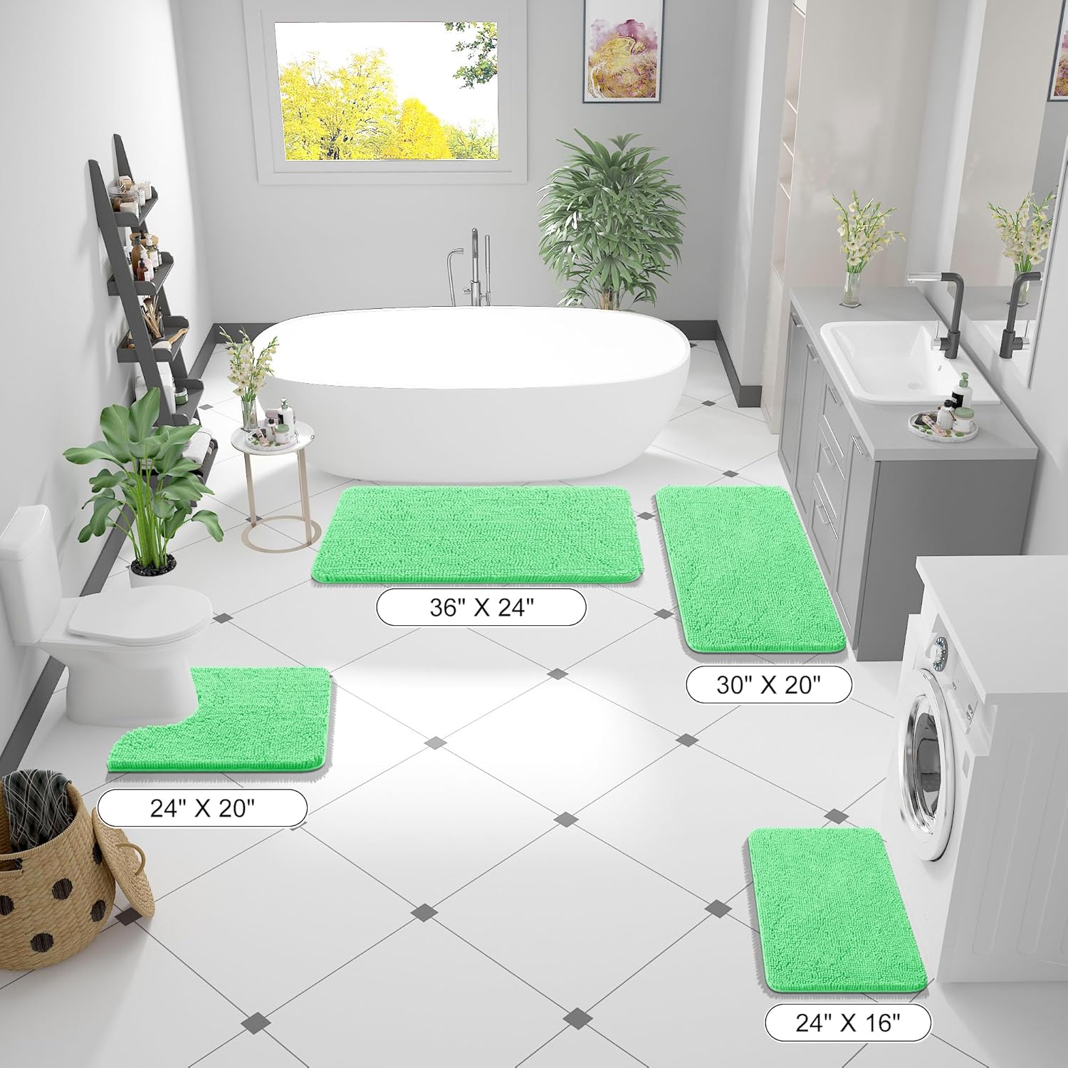 OLANLY Bathroom Rugs - Extra Soft Chenille Bath Mats | Quick Dry, Machine Washable, 44x24, Mint Green