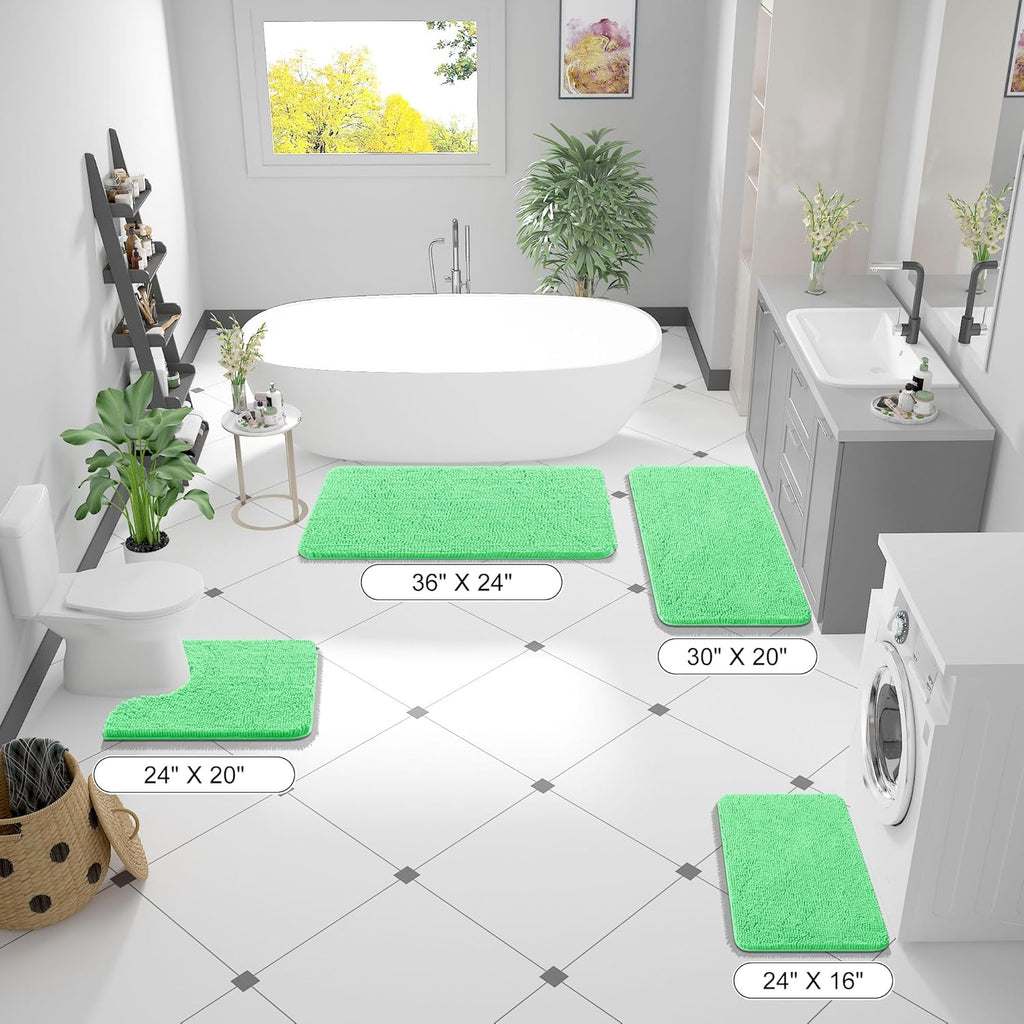 OLANLY Bath Rugs - Extra Soft Chenille, Quick Dry & Absorbent | 24x16 Inches, Mint Green