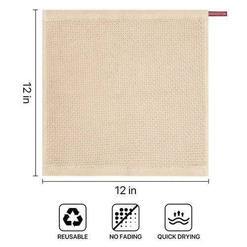 FreeNook 100% Cotton Waffle Weave Kitchen Towels, 6 Pack Dish Cloths for Washing Dishes, Ultra Soft Absorbent Dish Towels, Quick Drying Kitchen Rags, 12x12 Inches, Beige