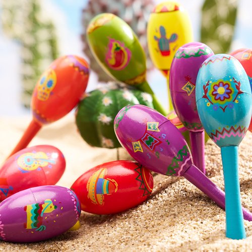 JOYIN 24 Pcs Cinco De Mayo Mini Wooden Maracas Musical Party Favors for Birthday Party Favors, Mexican Fiesta Decorations, Luau Photo Props, Carnivals Event, Taco Tuesday
