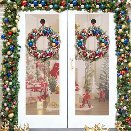 Black Wreath Hanger - 22LB Strong Suction Cup Hook for Indoor/Outdoor Decor | Reusable for Holidays