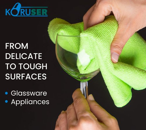 KORUSER Microfiber Cleaning Cloths - Reusable and Washable - Multi Purpose Indoor/Outdoor Cleaning/Dusting/Polishing on Kitchen/Bathroom/Auto Surfaces (12 Pack/High Grammage)