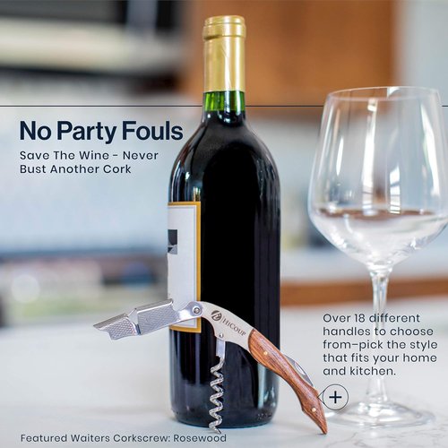 Hicoup Wine Opener - Professional Corkscrews for Wine Bottles w/Foil Cutter and Cap Remover - Manual Wine Key for Servers, Waiters, Bartenders and Home Use - Stainless Steel w/Ying Yang Resin Inlay