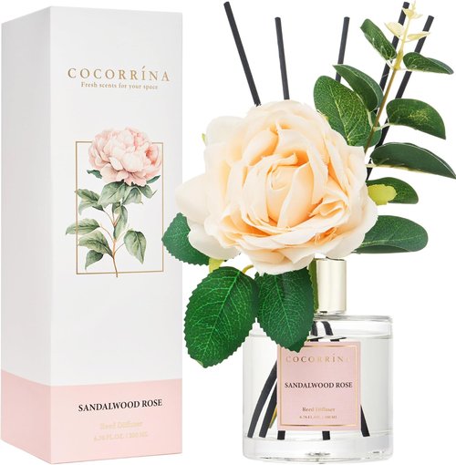 Cocorrina Reed Diffuser Set - Sandalwood Rose Scented Oil | 6.7 oz Home Fragrance for Large Rooms