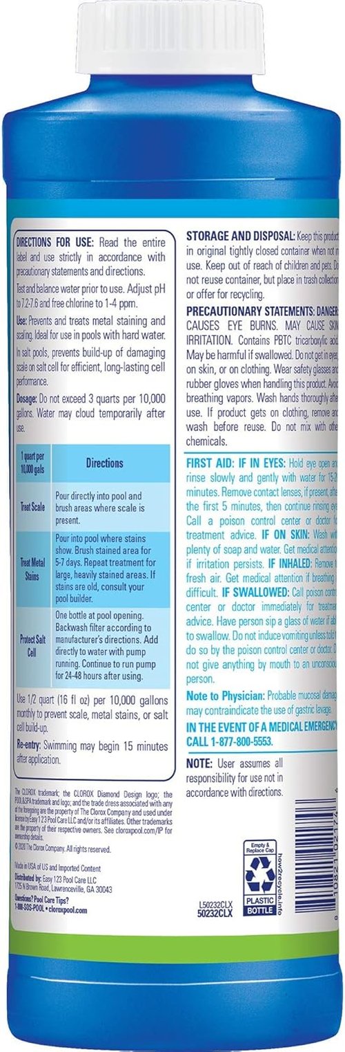 Clorox® Pool&Spa™ Metal & Stain Control - Prevents Scale Formation & Removes Stains | 1 Quart