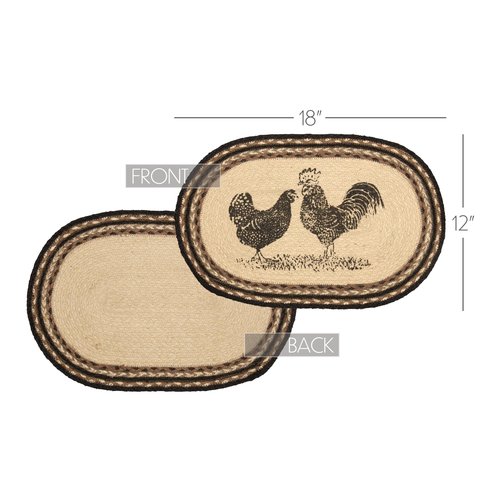 VHC Brands Sawyer Mill Charcoal Table Décor, Placemat Set 12x18, Poultry