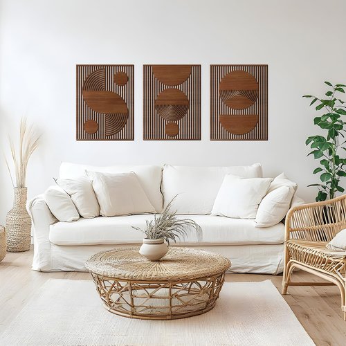 Homenthus 3 Pcs Abstract Wood Wall Art - Mid Century Modern Geometric Decor for Boho Spaces