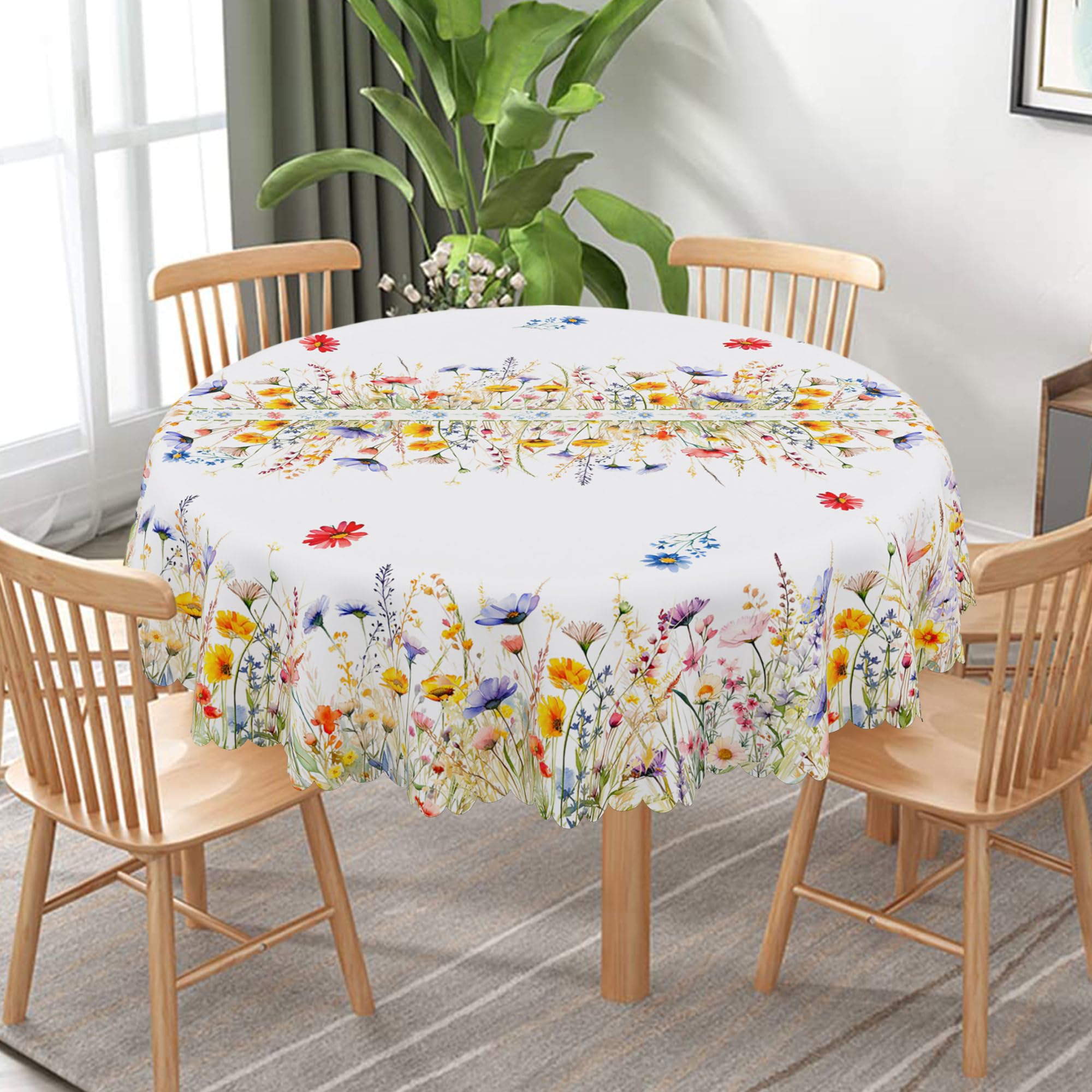 cusugbaso Round Spring Tablecloth 70 inches - Spring Decorations for Home