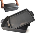 Voulosimi 15.5"x10.5" 2-In-1 Pre Cast Iron Oven Pan - Rectangular Baking Pan for home baking ﻿ (7 QT)