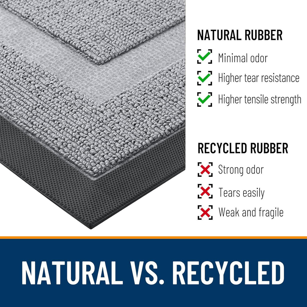 OLANLY Waterproof Front Door Mat - All-Season Natural Rubber Doormat | Easy Clean, 47x17, Silver Gray