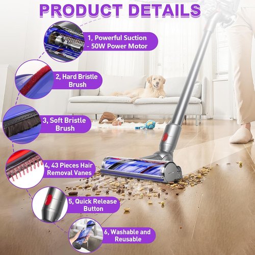 Lemige Vacuum Attachments - Replacement Head for Dyson V7/V8/V11/V15 | Anti-Tangle Motor Brush Roller