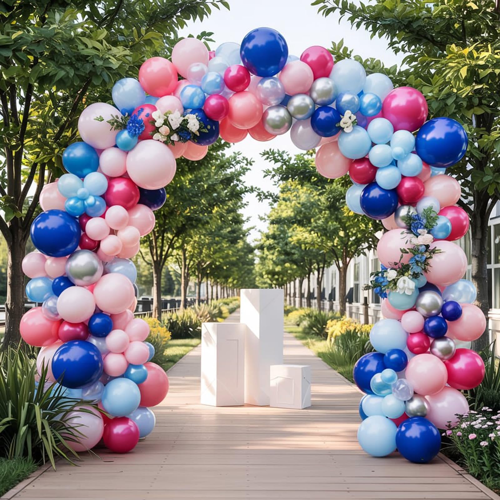 Paready Pink and Blue Balloon Set, 50Pcs Metallic Blue Pink Balloons, 12 Inch Pastel Confetti Royal Balloons for Kids Cartoon Baby Shower Gender Reveal Birthday Party Decorations