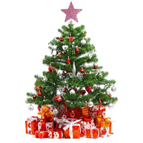 Higoala Christmas Tree Star Topper, Xmas Tree Topper Glittered 5 Point Star Treetop for Christmas Tree Ornament (Pink)