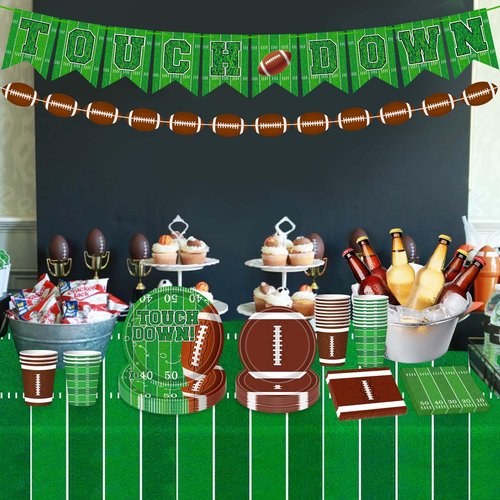 Football Party Decorations Football Party Supplies Dinner Plates Napkins Cups Banner Touchdown Tablecloth for Football Birthday Game Day Tailgate Decorations Serve 24