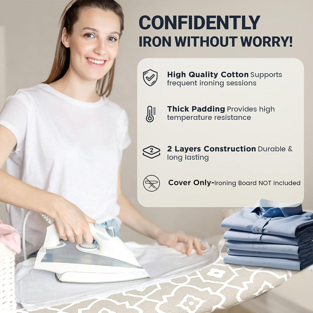 UniSimp Ironing Board Cover - Extra Thick Natural Cotton, Scorch & Stain Resistant | 15"x54" Size